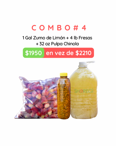 COMBO#4: 1gal Zumo de Limón + 4lb Fresas + 32onz Pulpa De Chinola